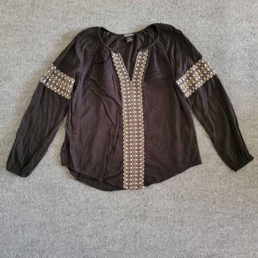 Lucky Brand Peasant Blouse Women's Size M Embroidered Long Sleeve Western Casual